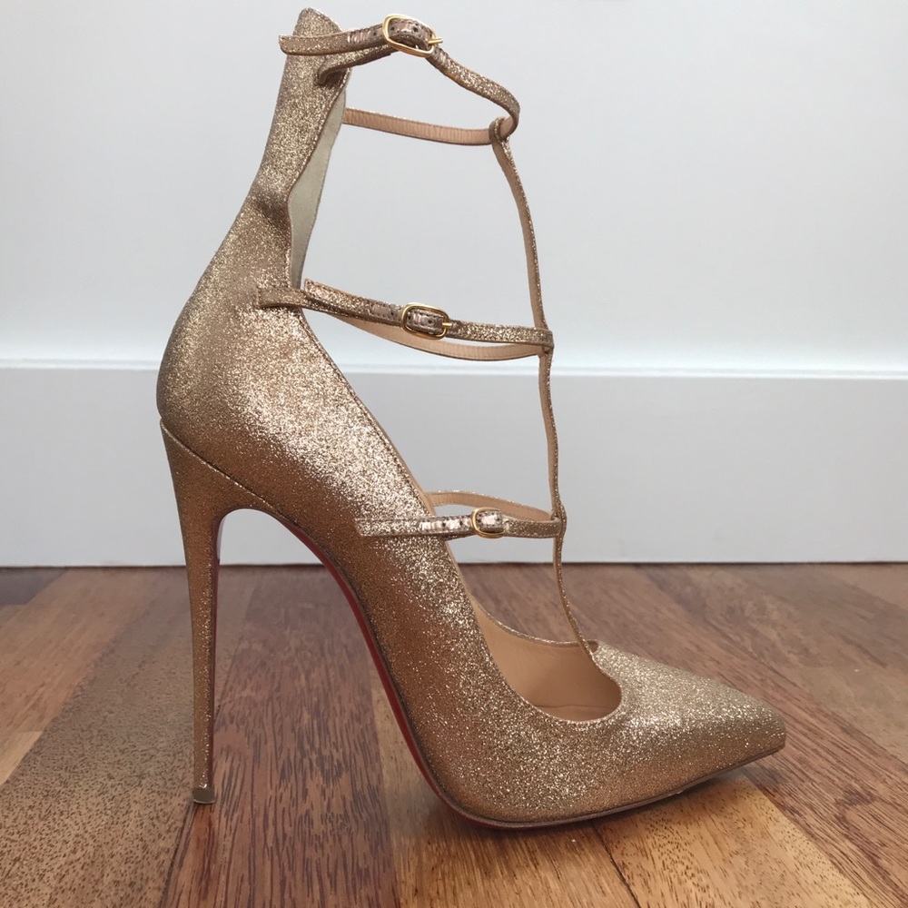 Gold Toerless Muse Glitter T Strap 100mm Pumps